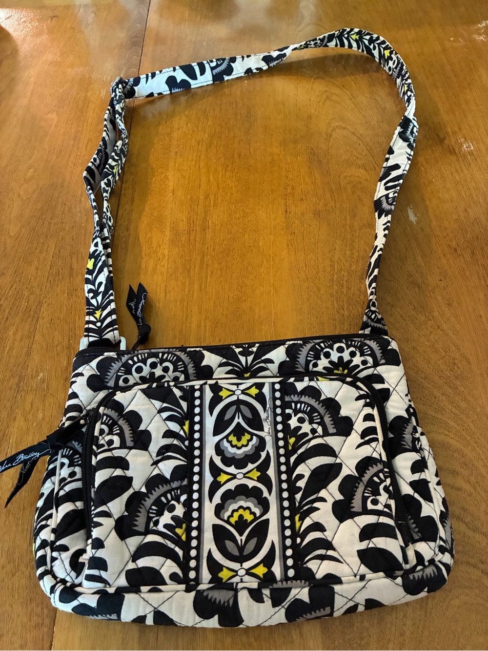 Vera Bradley Black, White & Yellow Quilted Floral Crossbody